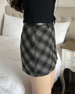 (Belt set) Checkered mini skirt
