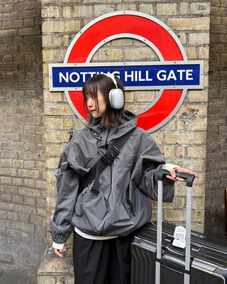Oversized hooded windbreaker