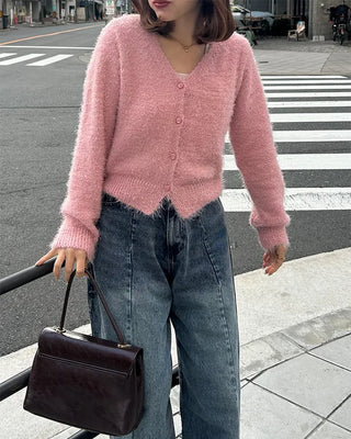 V-neck loose-fit shaggy knit