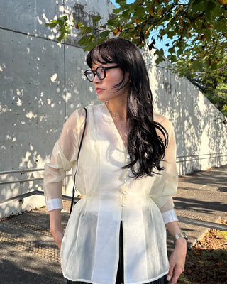 Collarless sheer blouse