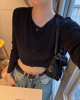 Round neck crop cardigan