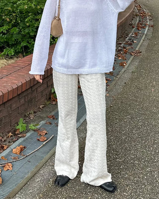Elastic waistband wave jacquard knit pants