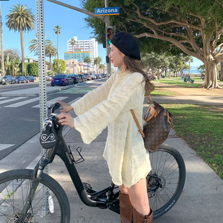 Perforated knit mini dress