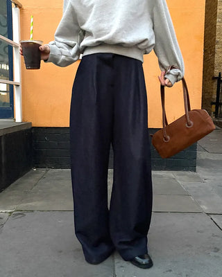 Denim Two-Pintuck Wide Pants