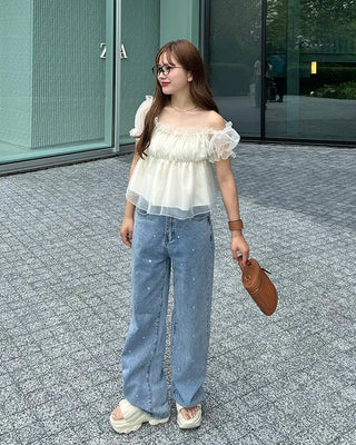 Heart Stud Denim Pants