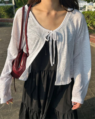 Ribbon knot sheer knit cardigan