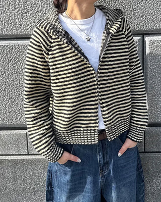 Oversized striped hooded zip-up