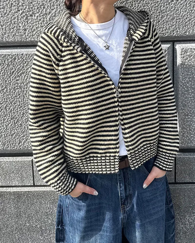 Oversized striped hooded zip-up