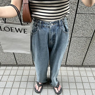 Buckle waist denim pants