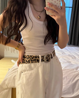 Round leopard belt