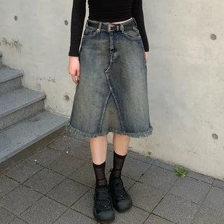 Tassel Wash Mid-Length Long Skirt
