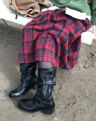 Buckle Shirring Mid-Calf Boots