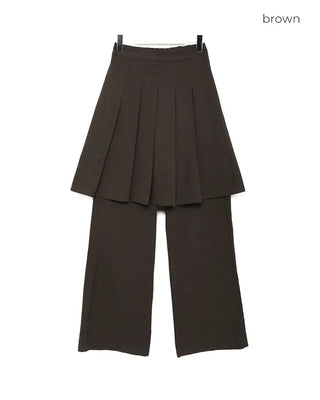 Pleated skirt, elastic waist pants