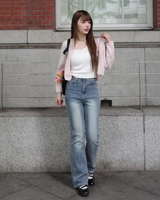 Washed denim bootcut pants