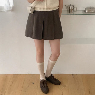 (2 colors) Herringbone pleated mini skirt