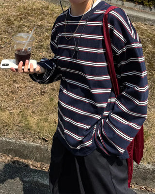 Striped long-sleeved cut and sew