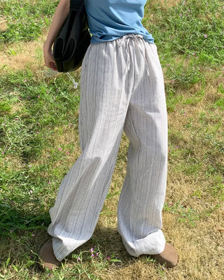 Linen striped banding pants