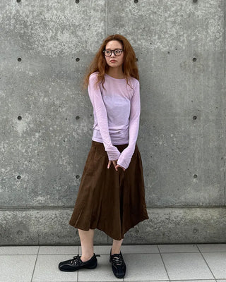 Round neck sheer long sleeve