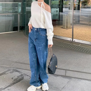 Ribbon Pattern Denim Pants