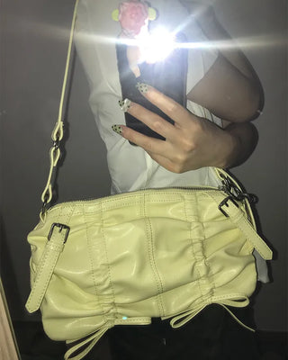 Square Shirring & Heart Keyring Set Shoulder Bag