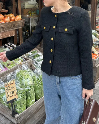 Gold button round tweed jacket