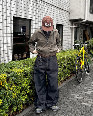 (Unisex) Color-block balloon denim pants