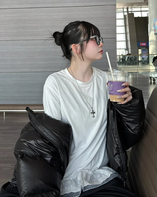Lace tiered long t-shirt