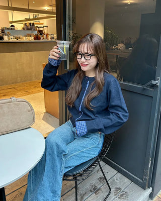 Checked two-tone knit cardigan