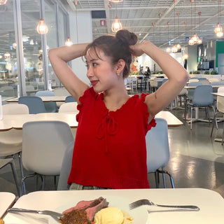 Ribbon knit frill T-shirt
