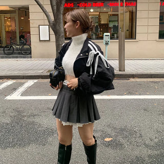 Ribbon Cropped Zip Jacket