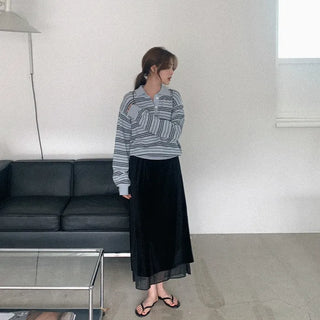 Velvet layered long skirt