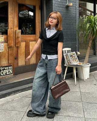 Drape neck layered short-sleeved shirt