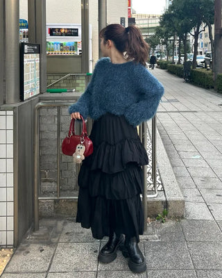 Frilled tiered long skirt