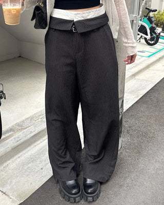 Striped low-rise slacks