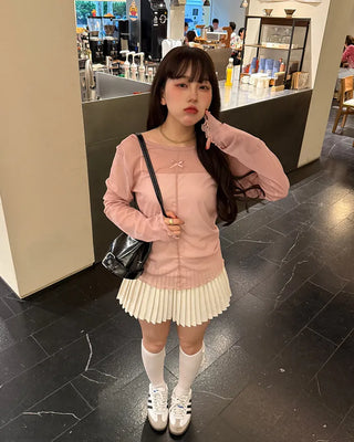 Ribbon sheer long-sleeve T-shirt