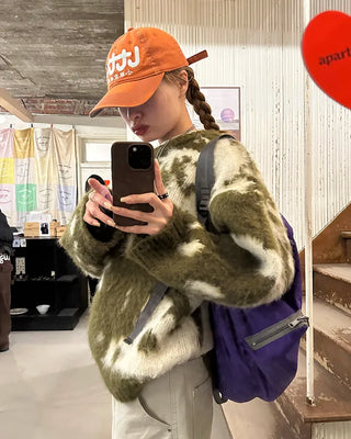 Cowhide Pattern Mohair Knit Loose Sweater