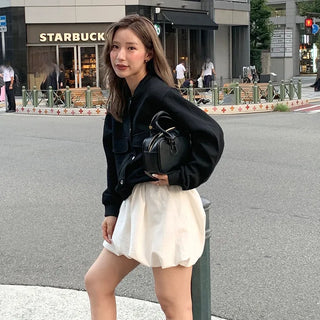 Shirred balloon mini skirt