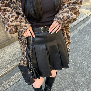 Faux leather pleated mini skirt