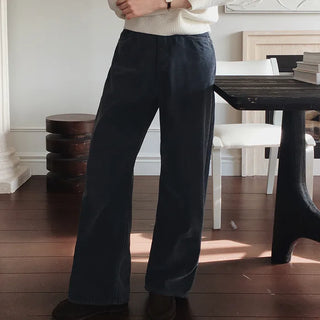 Fleece-lined velvet denim pants