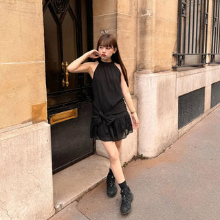 Halter neck frill mini dress