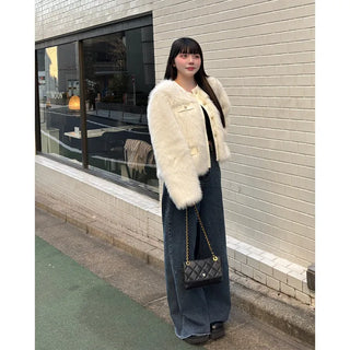 Gold button fur jacket