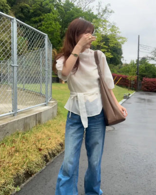 High-neck sheer blouse