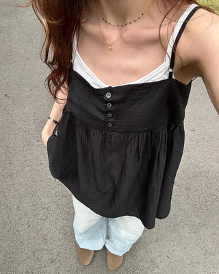 Back-button sleeveless blouse