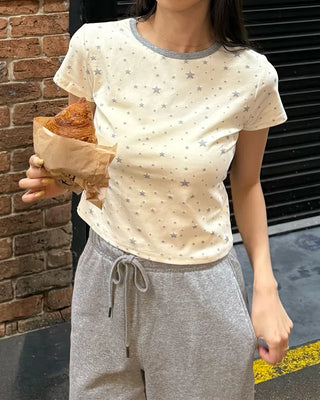 Two-tone starpoint short-sleeved T-shirt