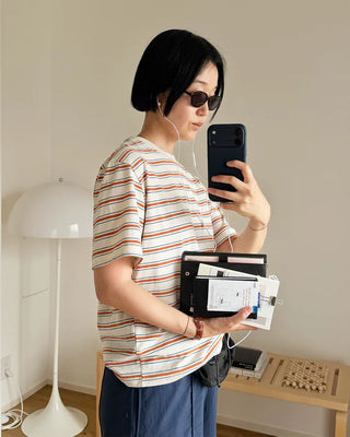 Trendy striped short-sleeved T-shirt