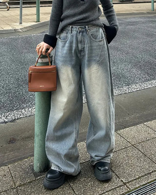 Side-tuck wide denim pants