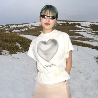 Heart print short-sleeved T-shirt