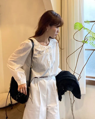 Round collar string blouse