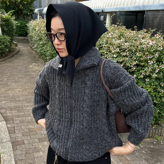 Cable Zipper Cardigan