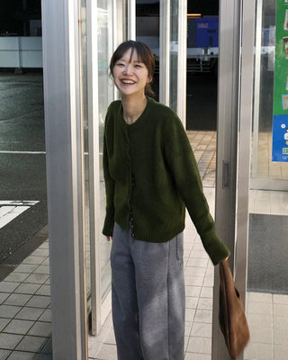 Color Button Knit Cardigan